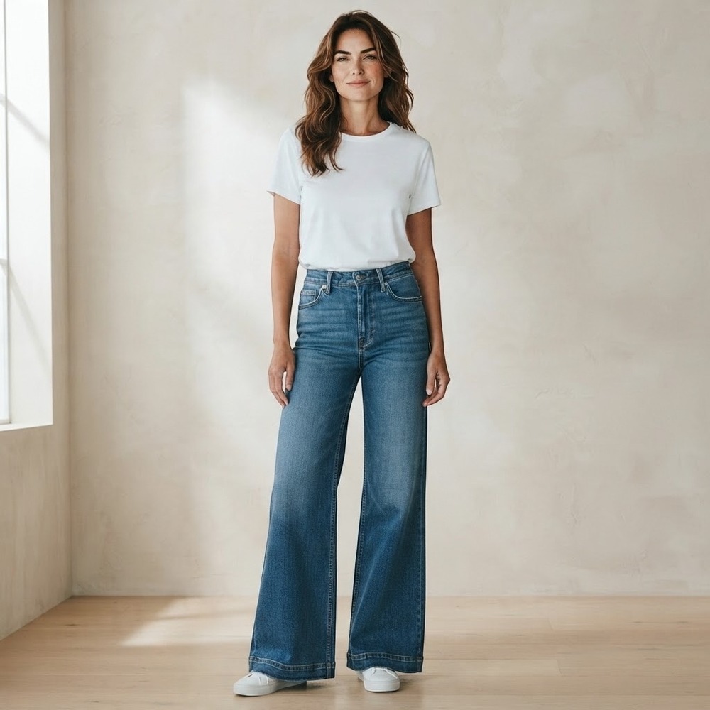 Dixie Italy Womens High Rise Wide Leg Jeans Blue Medium Wash Size S P142T153